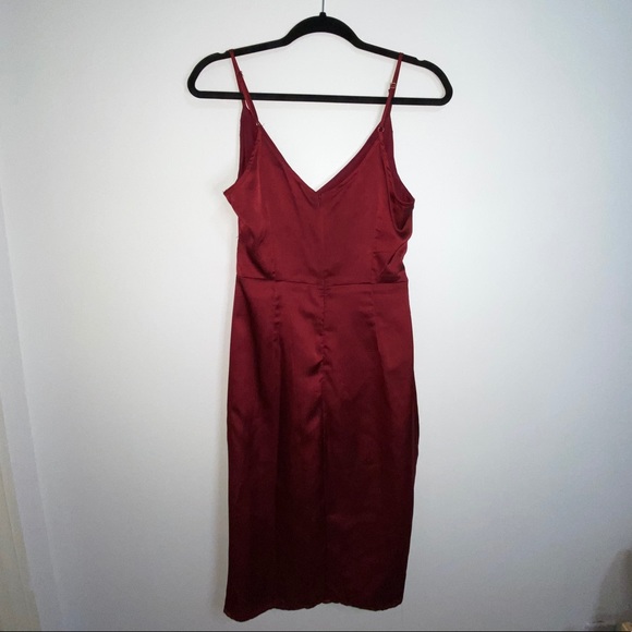 BURGUNDY SATIN HIGH LOW DRESS - Picture 8 of 11